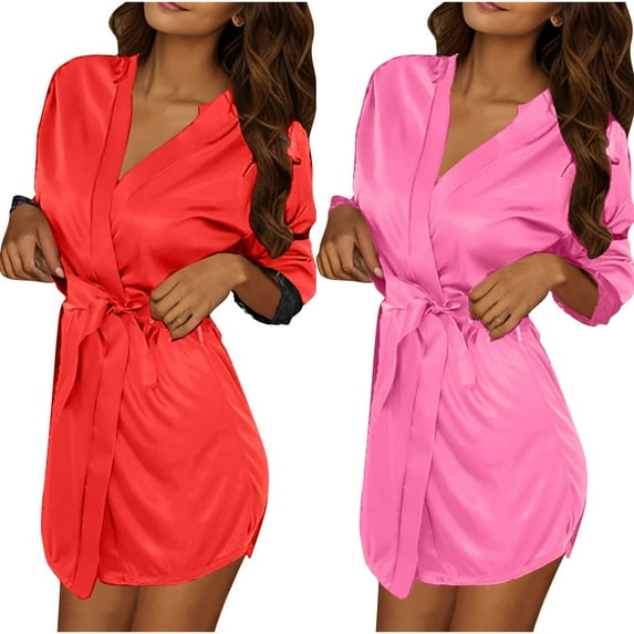 Levmjia Womens Robe Soft Lightweight Solid Color Ice Silk Bathrobe Kimono Belt Bathrobe For Spa Hotel Maternity Loungewear Gift