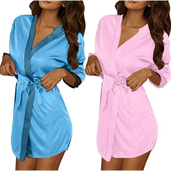 Levmjia Womens Robe Soft Lightweight Solid Color Ice Silk Bathrobe Kimono Belt Bathrobe For Spa Hotel Maternity Loungewear Gift