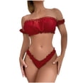 thumbnail image 1 of Levmjia Womens Ruffled Lace Lingerie Set Off Shoulder Bandeau Bra Bikini Brief Soft Stretch Breathable Lace Casual Romantic Date Night Solid Color, 1 of 9