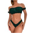 thumbnail image 1 of Levmjia Womens Ruffled Lace Lingerie Set Off Shoulder Bandeau Bra Bikini Brief Soft Stretch Breathable Lace Casual Romantic Date Night Solid Color, 1 of 9