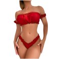 thumbnail image 1 of Levmjia Womens Ruffled Lace Lingerie Set Off Shoulder Bandeau Bra Bikini Brief Soft Stretch Breathable Lace Casual Romantic Date Night Solid Color, 1 of 8