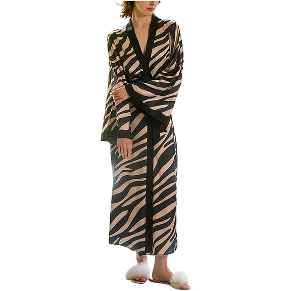 Levmjia Womens Satin Pajama Lace-Up Elegant Long Sleeve Printed Soft Sleepwear Comfortable Casual Sleepwear For All Seasons Home Relaxation