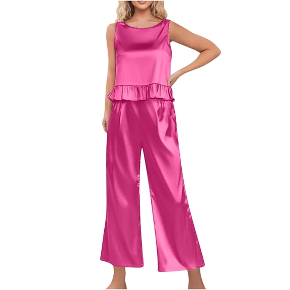 Levmjia Womens Satin Pajama Set 2 Piece Summer Sleeveless Tank Top And Wide Leg Pants Soft Comfortable Sleepwear Outfit For Home Casual Wear