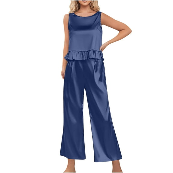 Levmjia Womens Satin Pajama Set 2 Piece Summer Sleeveless Tank Top And Wide Leg Pants Soft Comfortable Sleepwear Outfit For Home Casual Wear