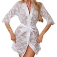 thumbnail image 1 of Levmjia Womens Sheer Lace Kimono Robe Three Quarter Sleeve Open Front Tie Waist Lingerie Cover Up Breathable For Home Romantic Occasions, 1 of 4