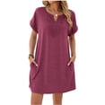 thumbnail image 1 of Levmjia Womens Short Sleeve Nightgown V Neck Lace Trim Solid Color Loose Mini Dress With Side Pockets Home Sleep Casual Lightweight Comfortable Daily Indoor Leisure Wear, 1 of 8