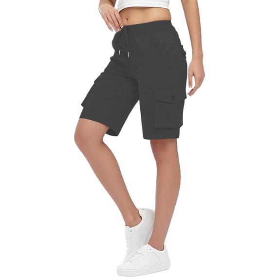 Levmjia Womens Shorts Fashion Casual High Waist Workout Multi Pocket Athletic Elastic Waistband With Pockets Comfortable For Yoga Gym Running Daily Wear Workwear