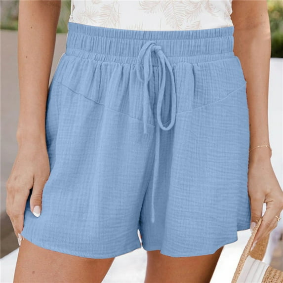 Levmjia Womens Shorts Plus Size Clearance Summer Fashion Solid Color Casual Wide Leg Loose High Waist Lace-Up Shorts Pants