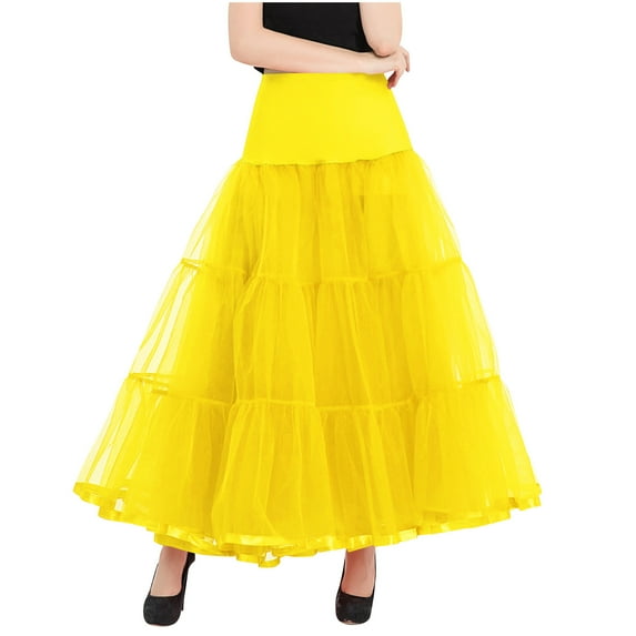 Levmjia Womens Skirt Mesh Solid Color Elastic High Waist Gauze Big Swing Skirt Fluffy Elastic Waistband For Casual Party Vacation Spring Autumn