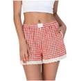 thumbnail image 1 of Levmjia Womens Sleeping Shorts Plaid Elastic Waist Casual Polyester Pants With Lace Splice Pockets Comfortable Sleepwear Home Beach and Daily Wear Summer, 1 of 5