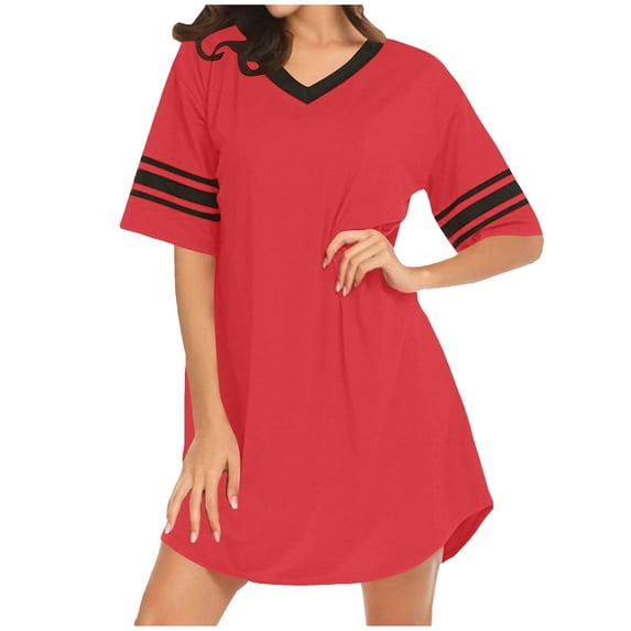 Levmjia Womens Sleepshirt Short Sleeve V-Neck Summer Sleep Dress Soft Polyester Spandex Casual Nightgown Loose Comfortable Homewear Lightweight Breathable
