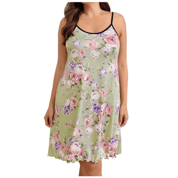 Levmjia Womens Sleepwear Nightgown Plus Size Floral Printed Sleeveless Suspenders Loose Comfortable Sleep Dress Home Nightwear Soft Breathable Sleeping Wear