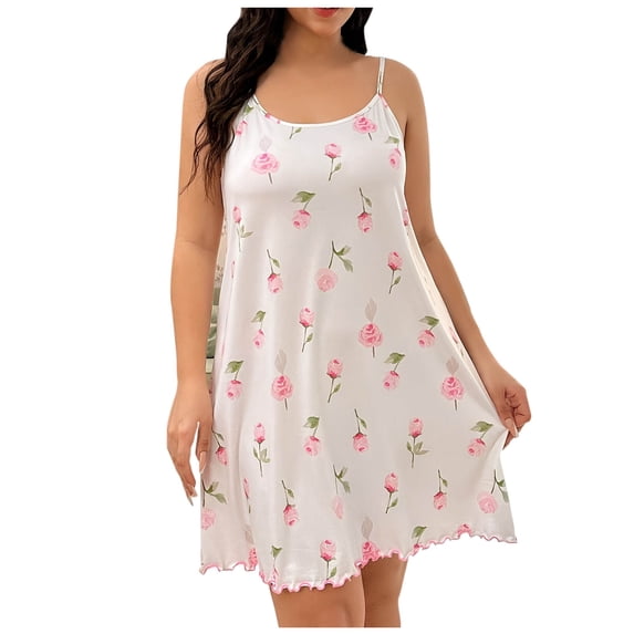 Levmjia Womens Sleepwear Nightgown Plus Size Floral Printed Sleeveless Suspenders Loose Comfortable Sleep Dress Home Nightwear Soft Breathable Sleeping Wear