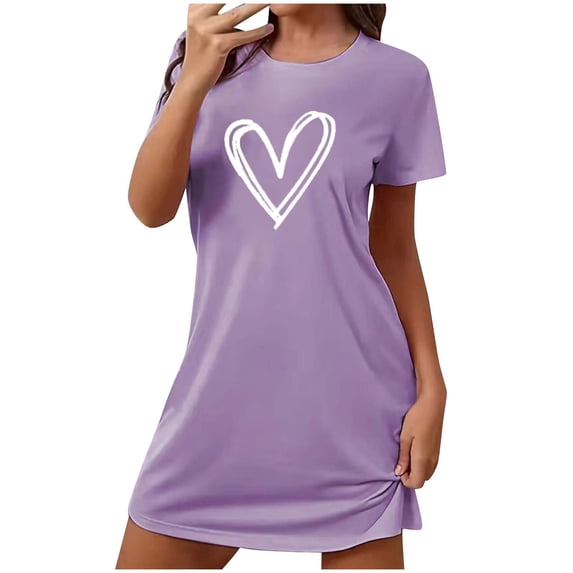 Levmjia Womens Sleepwear Short Sleeve Nightgown Soft Polyester Spandex Summer Comfortable Oversized Sleep Dress Casual Loungewear Sexy Print Round Neck S-XXL