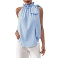 thumbnail image 1 of Levmjia Womens Sleeveless Tank Tops Lightweight Ruffled Halter Neck Striped Drawstring Loose Fit Casual Blouses Breathable Summer Shirts Daily Shopping Beach Holiday, 1 of 5
