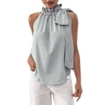 thumbnail image 1 of Levmjia Womens Sleeveless Tank Tops Lightweight Ruffled Halter Neck Striped Drawstring Loose Fit Casual Blouses Breathable Summer Shirts Daily Shopping Beach Holiday, 1 of 5