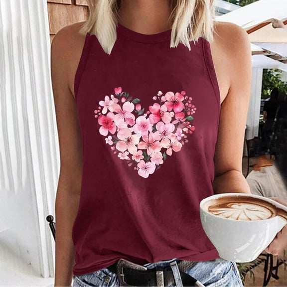 Levmjia Womens Sleeveless Tops Summer Casual Round Neck Printed Pullover Blouse Soft Comfortable Polyester Fashion Tee for Daily Wear