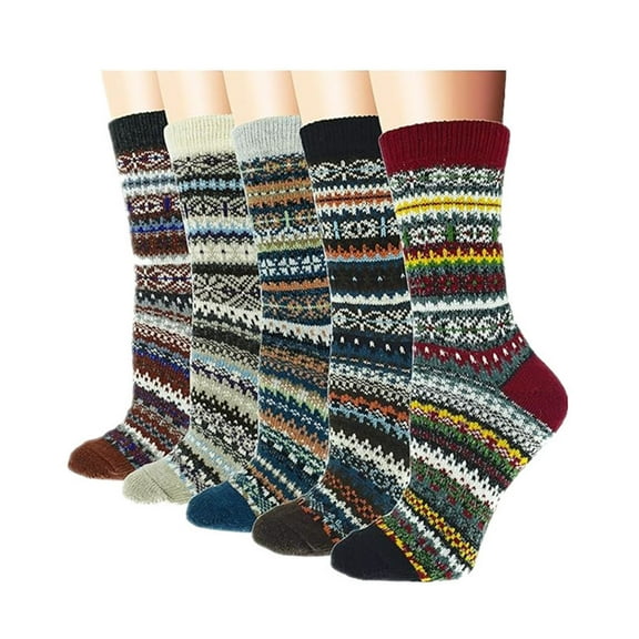 Levmjia Womens Socks 5 Pack Cotton Striped Printed Thick Warm Wool Soft Comfortable Breathable Everyday Casual Sports National With Cushioned Sole Support Girls