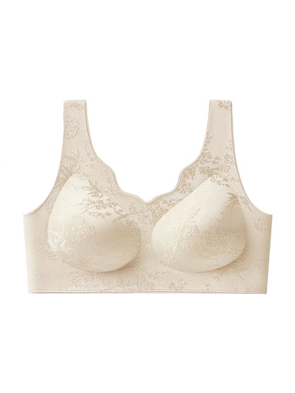 Womens Soft Seamless Bra Breathable Solid Color Wide Shoulder Strap Pullover Ruffle Trim Wireless Thin Cup Support Daily Yoga Workout Casual Wear For All Season