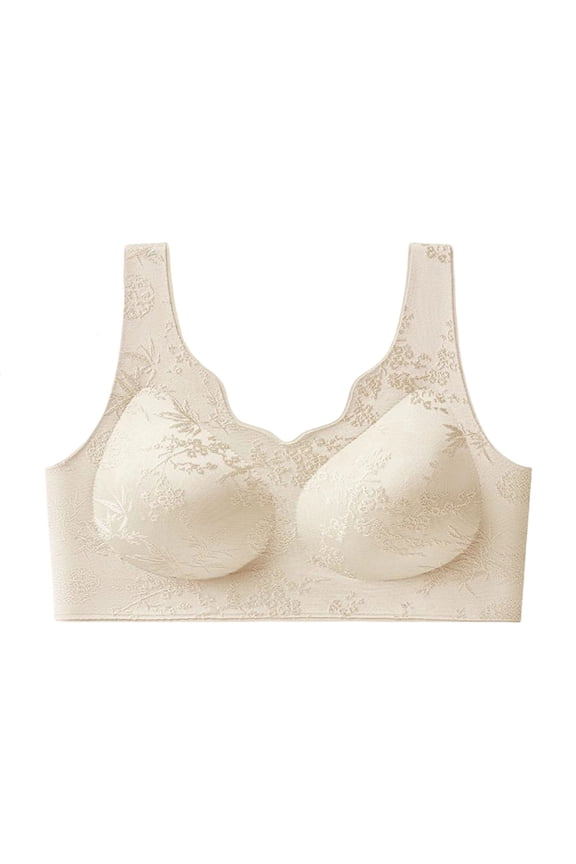 Womens Soft Seamless Bra Breathable Solid Color Wide Shoulder Strap Pullover Ruffle Trim Wireless Thin Cup Support Daily Yoga Workout Casual Wear For All Season
