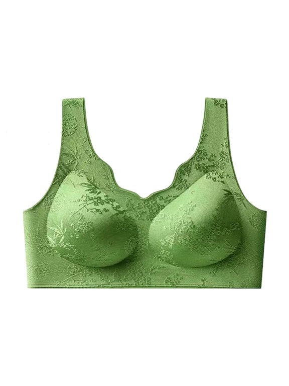 Womens Soft Seamless Bra Breathable Solid Color Wide Shoulder Strap Pullover Ruffle Trim Wireless Thin Cup Support Daily Yoga Workout Casual Wear For All Season