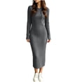 thumbnail image 1 of Levmjia Womens Solid Color Hooded Midi Dress Drawstring Long Sleeve Slim Bodycon Hoodie Dress Stretchy Casual Outfit Daily Autumn Winter Leisure, 1 of 7