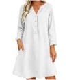 thumbnail image 1 of Levmjia Womens Solid Cotton Linen Midi Dress V Neck Button Long Sleeve Loose Casual Shift Dress Lightweight Breathable Dress Daily Vacation Casual Outdoor, 1 of 7