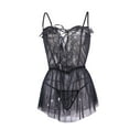 thumbnail image 1 of Levmjia Womens Spaghetti Strap Lace One Piece Lingerie Set Floral Sheer Mesh Bodysuit Adjustable Thin Straps Soft Lightweight Sleepwear Date Nights, 1 of 9