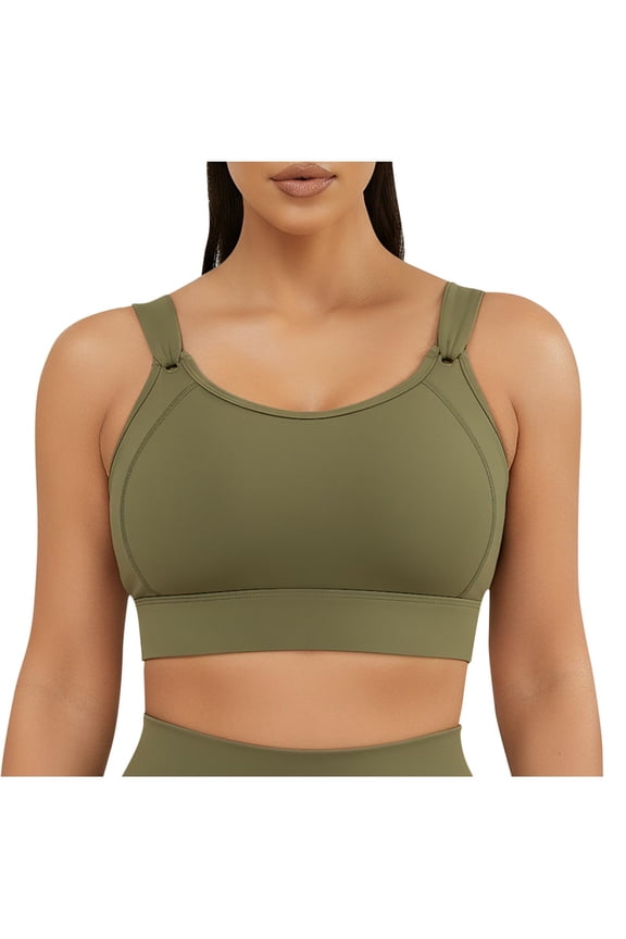 Womens Sports Bra Stretchy Breathable Solid Color Straps Support Padded Workout Undergarment Yoga Running Gym All Season