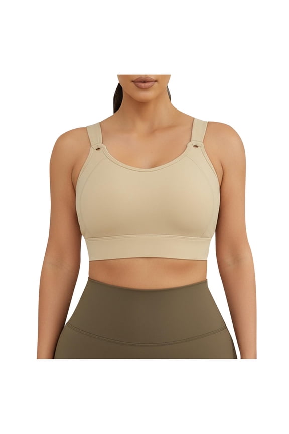 Womens Sports Bra Stretchy Breathable Solid Color Straps Support Padded Workout Undergarment Yoga Running Gym All Season