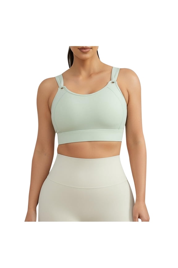 Womens Sports Bra Stretchy Breathable Solid Color Straps Support Padded Workout Undergarment Yoga Running Gym All Season