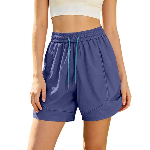 Levmjia Womens Sports Shorts High Rise Drawstring Elastic Waist Soft Stretch Solid Color Side Pockets Summer Running Hiking Gym Workout Yoga Daily Casual Outdoor Wear Fashion