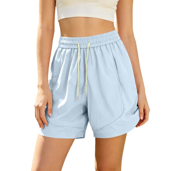 Levmjia Womens Sports Shorts High Rise Drawstring Elastic Waist Soft Stretch Solid Color Side Pockets Summer Running Hiking Gym Workout Yoga Daily Casual Outdoor Wear Fashion