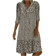 thumbnail image 1 of Levmjia Womens Spring Dresses Casual V-Neck Print Dress 3/4 Sleeve Mini Lightweight Soft Polyester Fashionable Everyday Wear Comfortable Fold Design, 1 of 6