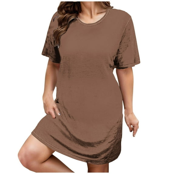 Levmjia Womens Summer Casual Dress Round Neck Short Sleeve Flowy Polyester Floral Print Beach Vacation Sundress Plus Size Available