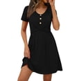 thumbnail image 1 of Levmjia Womens Summer Dress Casual Round Neck Short Sleeve Solid Color Loose Fit Button Front Polyester Comfortable Everyday Wear, 1 of 9