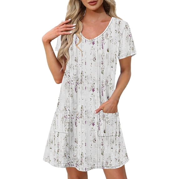 Levmjia Womens Summer Dress Casual V Neck Floral Short Sleeve Slim Fit Polyester Comfortable Vacation Beach Party Work Multi Colors
