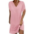 thumbnail image 1 of Levmjia Womens Summer Dress V Neck Batwing Sleeve Casual Solid Color Loose Fit Short Sleeve Cotton Blend Beach Vacation Party Wear Plus Size Available, 1 of 6