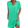 thumbnail image 1 of Levmjia Womens Summer Dress V Neck Batwing Sleeve Casual Solid Color Loose Fit Short Sleeve Cotton Blend Beach Vacation Party Wear Plus Size Available, 1 of 6