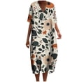 thumbnail image 1 of Levmjia Womens Summer Dress V-Neck Short Sleeve Floral Print Loose Fit Casual Polyester Dress with Pockets for Vacation Beach Party, 1 of 5