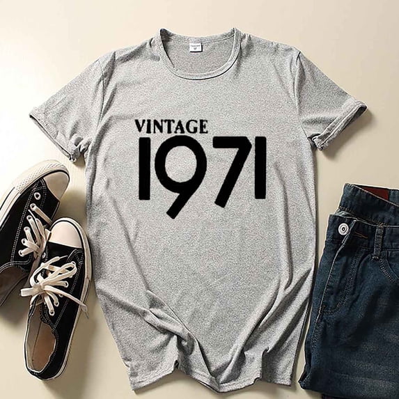 Levmjia Womens Summer Plus Size Short Sleeve Clearance Tops 50th Birthday Gift T Shirt for Women Vintage 1971 Original Letter Tee Cute Tee