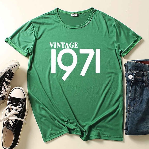 Levmjia Womens Summer Plus Size Short Sleeve Clearance Tops 50th Birthday Gift T Shirt for Women Vintage 1971 Original Letter Tee Cute Tee