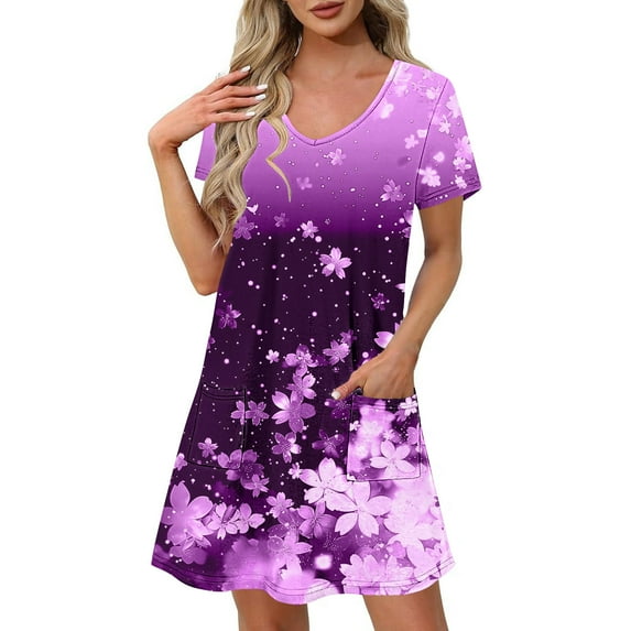 Levmjia Womens Summer V Neck Casual Dress Floral Short Sleeve Slim Fit Polyester Comfortable Vacation Beach Party Dress Multi Colors Available
