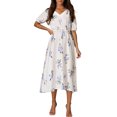 thumbnail image 1 of Levmjia Womens Summer V Neck Casual Dress Polyester Flowy Floral Print Short Sleeve Loose Fit Beach Vacation Dress Multi Colors Available, 1 of 9