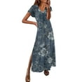 thumbnail image 1 of Levmjia Womens Summer V Neck Casual Dress Short Sleeve Polyester Solid Knee Length Slim Fit Comfortable Vacation Beach Party Work Office Wear Multiple Colors Available, 1 of 3