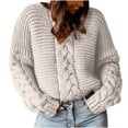thumbnail image 1 of Levmjia Womens Sweater Cable Knit Fashion Solid Color Pullover V-Neck Loose Casual Loose Fit Long Sleeve Soft Comfortable Winter Office Wear Top, 1 of 6