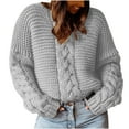 thumbnail image 1 of Levmjia Womens Sweater Cable Knit Fashion Solid Color Pullover V-Neck Loose Casual Loose Fit Long Sleeve Soft Comfortable Winter Office Wear Top, 1 of 6