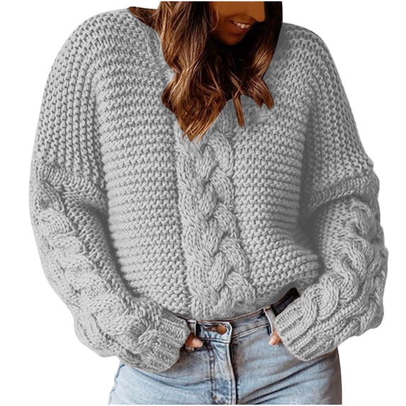 Levmjia Womens Sweater Cable Knit Fashion Solid Color Pullover V-Neck Loose Casual Loose Fit Long Sleeve Soft Comfortable Winter Office Wear Top