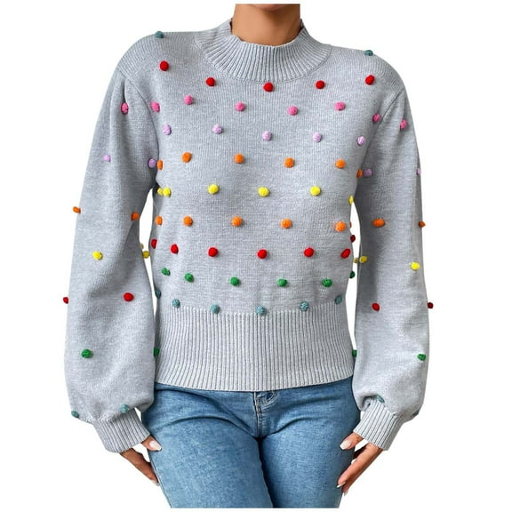 Levmjia Womens Sweater Casual Long Sleeve Crew Neck Colored Ball Soft Comfortable Lightweight Knit Top For Fall Winter Office Daily Wear