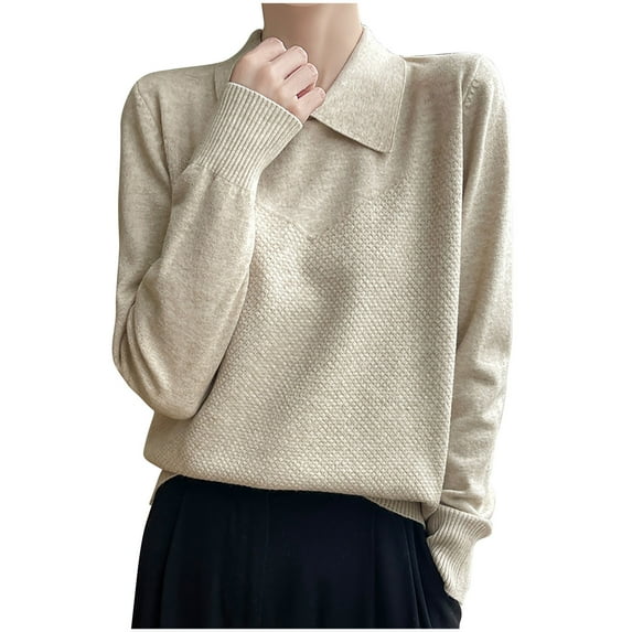 Levmjia Womens Sweater Casual Long Sleeve Shirts Fashion Leisure Solid Color Lapels Loose Undercoat Knitting Soft Cable Knit Comfortable Top For Fall